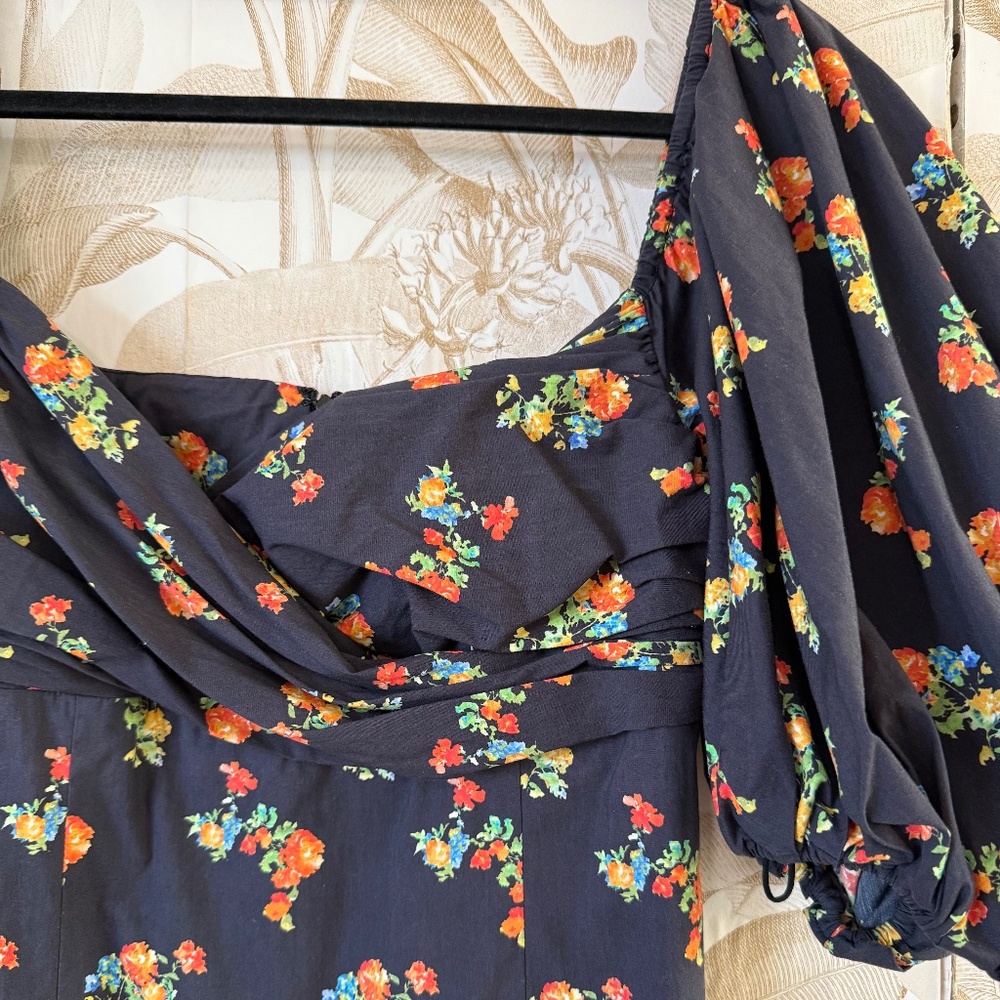 Designer Carolina Constas Floral Midi Dress – Romantic Puff Sleeve Statement - Picture 5 of 9